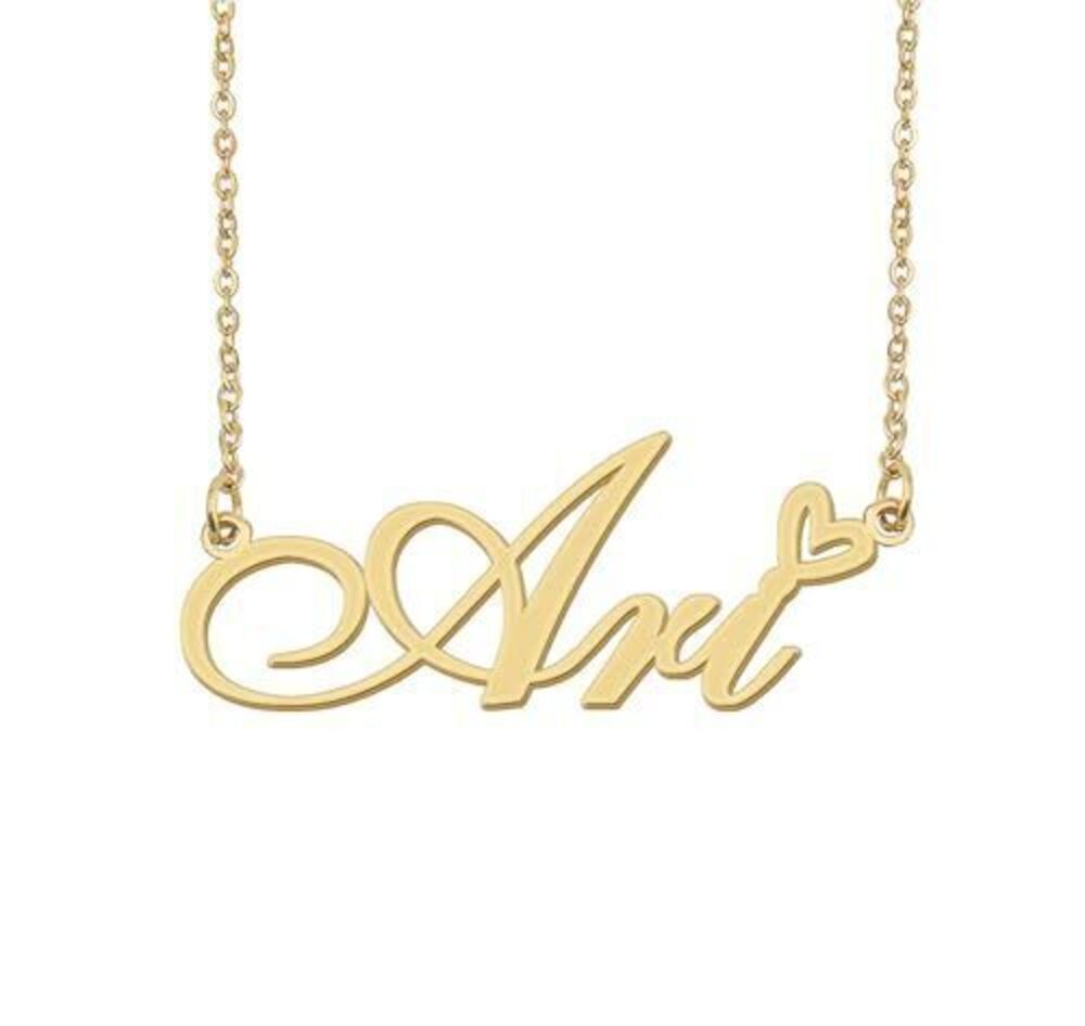 7958 Ari Name Necklace Heart Charm Pendant 18k Gold Plated Stainless Steel